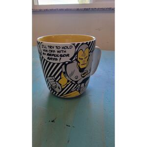 Disney Store Yellow White Ceramic Marvel Super Hero Iron Man Coffee Tea Mug 20oz